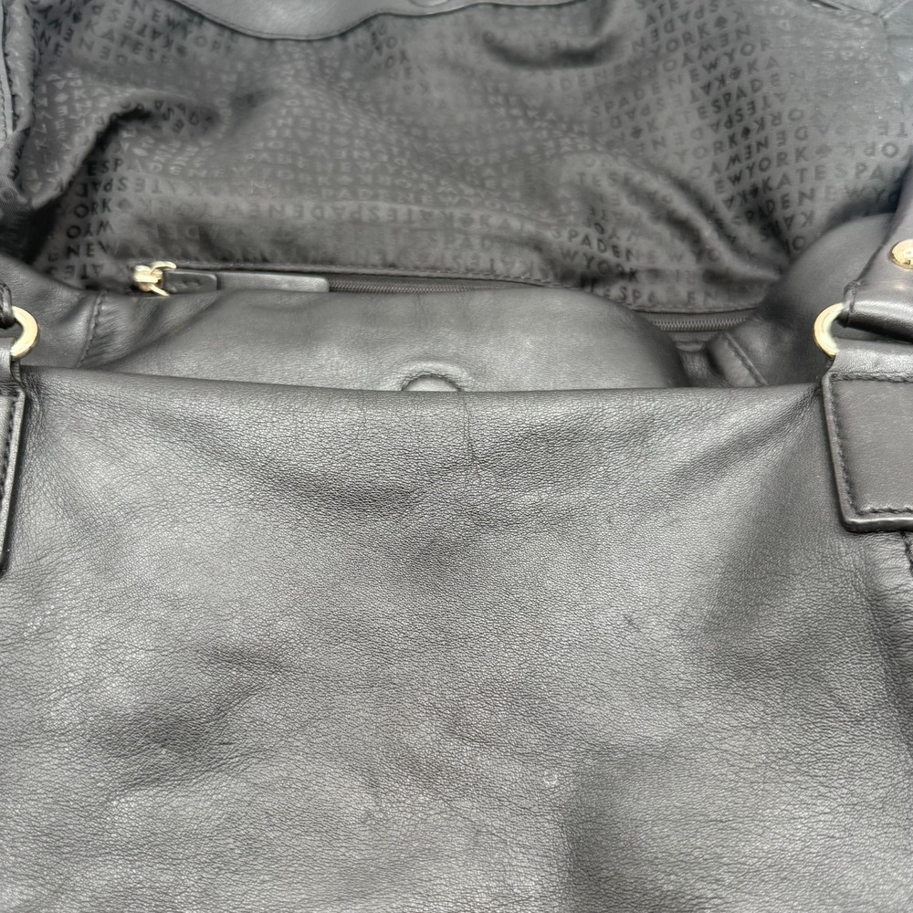 Large Vintage Y2K Kate Spade New York Black Leather‎ Satchel Shoulder Bag~ 16" - Picture 12 of 16